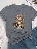Women's Mushroom Print Round Neck Tee, Casual Short Sleeve Crew Neck T-shirt for Daily Wear, Ladies Clothes for All...