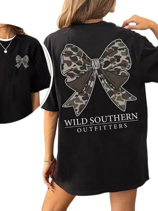 Women's Retro Camo Hunting T-Shirt, Southern Style Casual Shirt for Outdoor Adventures, Fitted Moderate Thickness All Seasons Wear