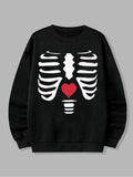Women's Skeleton & Heart Print Drop Shoulder Sweatshirt, Casual Long Sleeve Round Neck Pullover for Fall & Winter,...