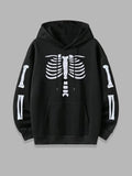 Women's Skeleton Print Drop Shoulder Hoodie, Fashion Casual Drawstring Pocket Hooded Sweatshirt for Daily Holiday Outdoor...