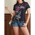 Women's Slim Gothic Tops Retro Abstract Print Short Sleeve Round-Neck Grunge T-Shirts Streetwear Womenswear Polyester...