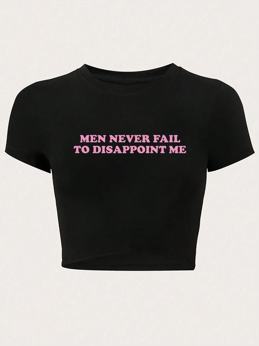 Women's Slogan Print Round Neck Crop Tee, Fashion Casual Crew Neck T-Shirt for Daily Holiday Vacation Outdoor Wear, Ladies Clothes for All Seasons