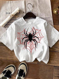 Women's Spider Print Round Neck Tee, Fashion Casual Short Sleeve T-shirt for Daily Wear, Ladies Summer Clothes Hoodie,...