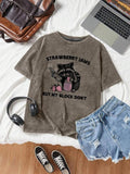 Women's Strawberry Jam & Rabbit Round Neck Graphic Tee, Fashion Casual Letter Short Sleeve T-shirt for Daily Wear, Ladies...