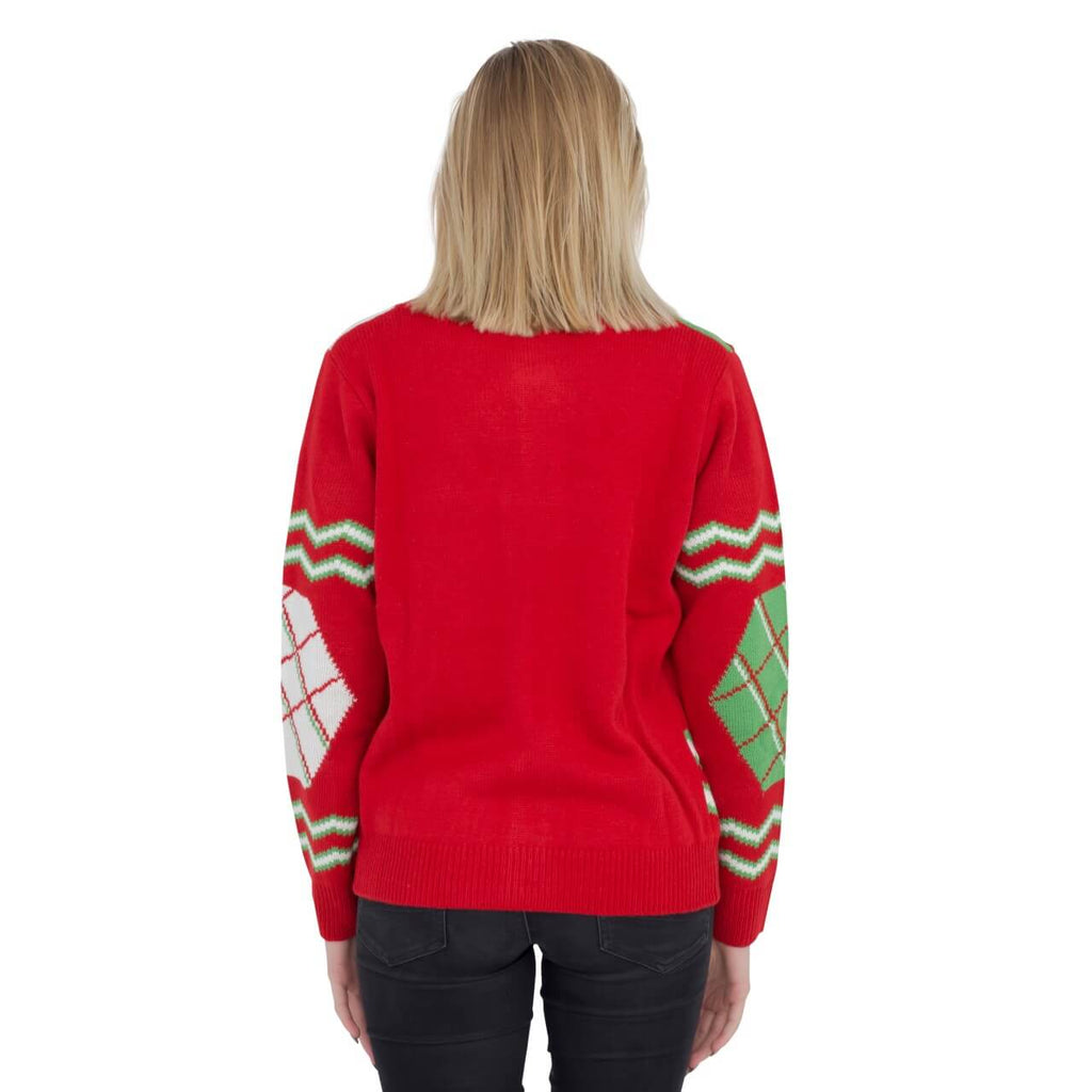 Women's Candy Canes and Snowflakes Button Up Ugly Christmas Sweater with Bowtie