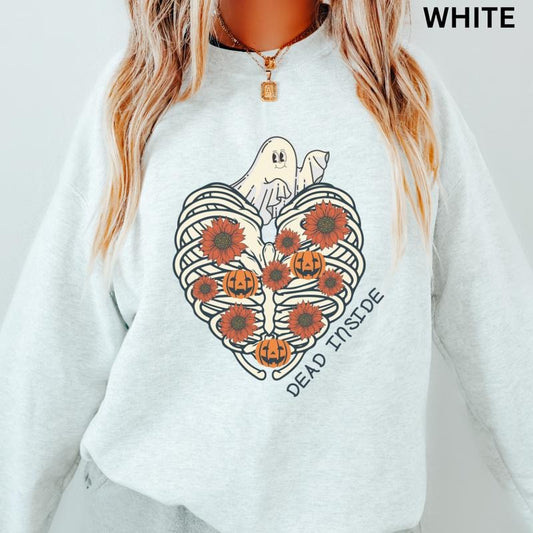 Womens Graphic Halloween Crewneck, Halloween Dead Inside Heart Sweatshirt, Spooky Season Graphic Oversized Halloween Graphic Crewneck, Cotton Pullover Spooky Season Sweater