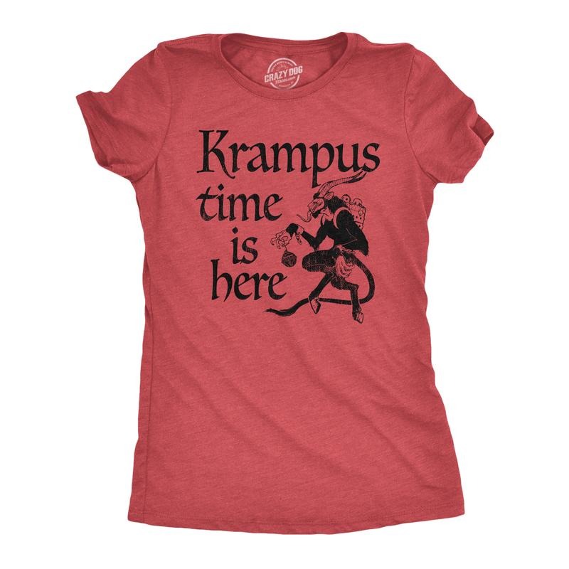 Womens Krampus Time Is Here T Shirt Funny Xmas Evil Devil Santa Joke Tee for Ladies Funny Womens T Shirts Cute Vintage...
