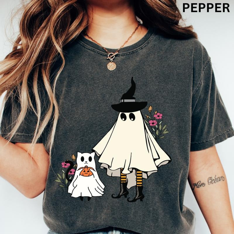 Womens graphic tees, Womens Halloween Cat Shirt, Catkin Shirt, Cats Shirt, Cat Mom, Comfort Colors Halloween Shirt,...