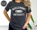Workout Shirt for Women - Muscle Mommy University Shirt - Funny Weightlifting Tshirt - Gym Tee for Women