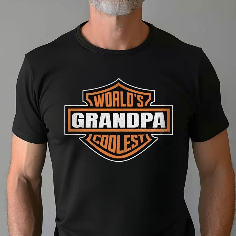 World's Coolest Grandpa T-shirt, New Grandpa Announcement Tee, Motorcycle Grandpa Gift Funny Father's Day  Classic Cotton...