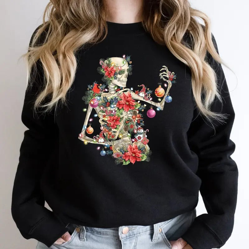 Xmas Skeleton Sweater, Christmas Skeleton Santa Sweatshirt, Christmas Vibes Sweatshirt, Christmas Gift For Women, Xmas...
