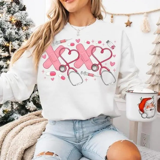 Xoxo Nurse Sweatshirt, Valentine Nurse Shirt, Heart Stethoscope Shirt, Retro Valentine Sweatshirt, Nurse Life, Nurse Gift, Gift For Her, Gift For Friend