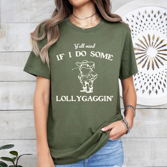 Y'all Mind If I Do Some Lollygagging Tshirt, Western Cowboy Frog Shirt, Humorous Frog T-Shirt, Retro Farmer Sweater Womenswear Tops Comfort Crewneck