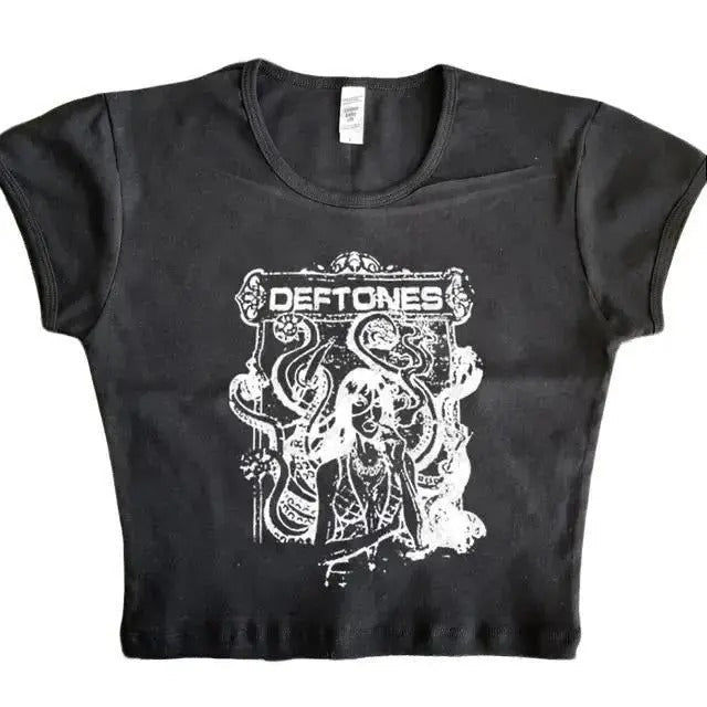 Y2k Clothes Gothic Emo Girl Baby Tee Vintage Women Letter Print Casual Short Sleeve T-Shirt Hoodie, Sweatshirt