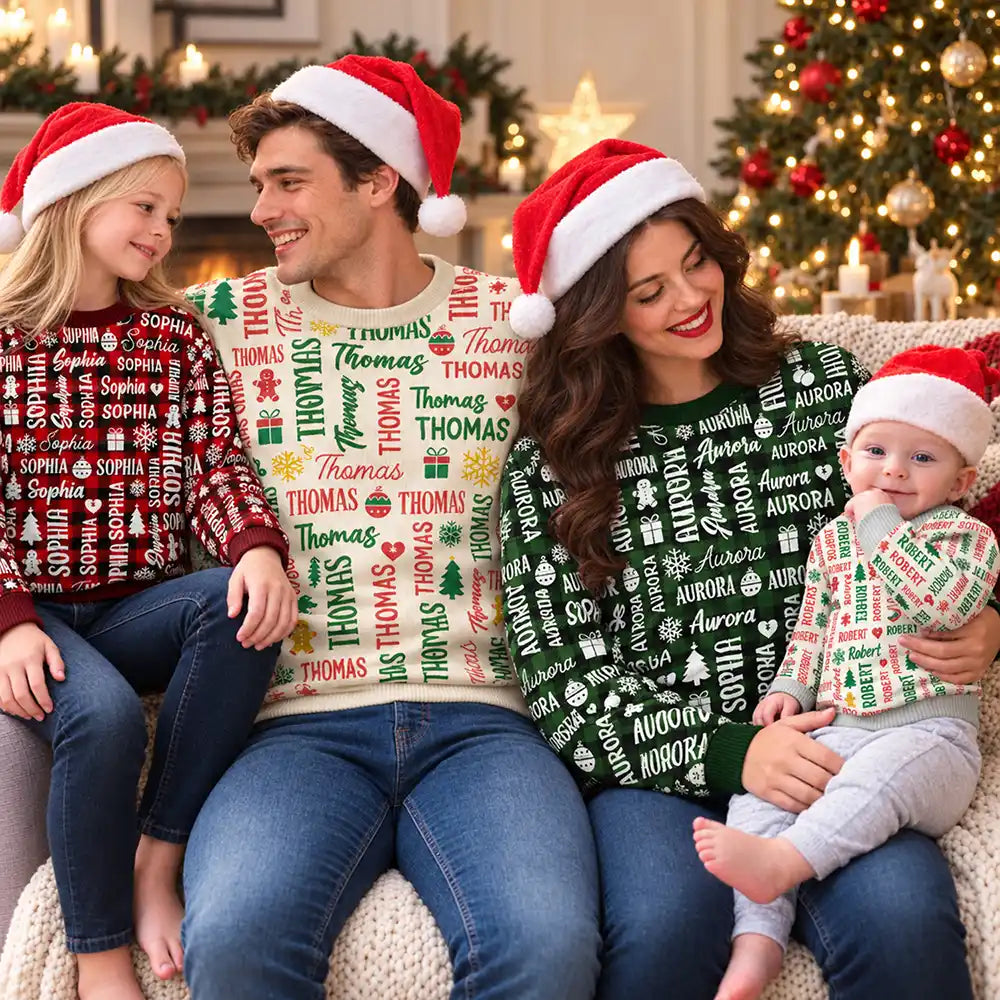 Matching Christmas Gift For Family - Personalized Member Names Unisex Ugly Sweater