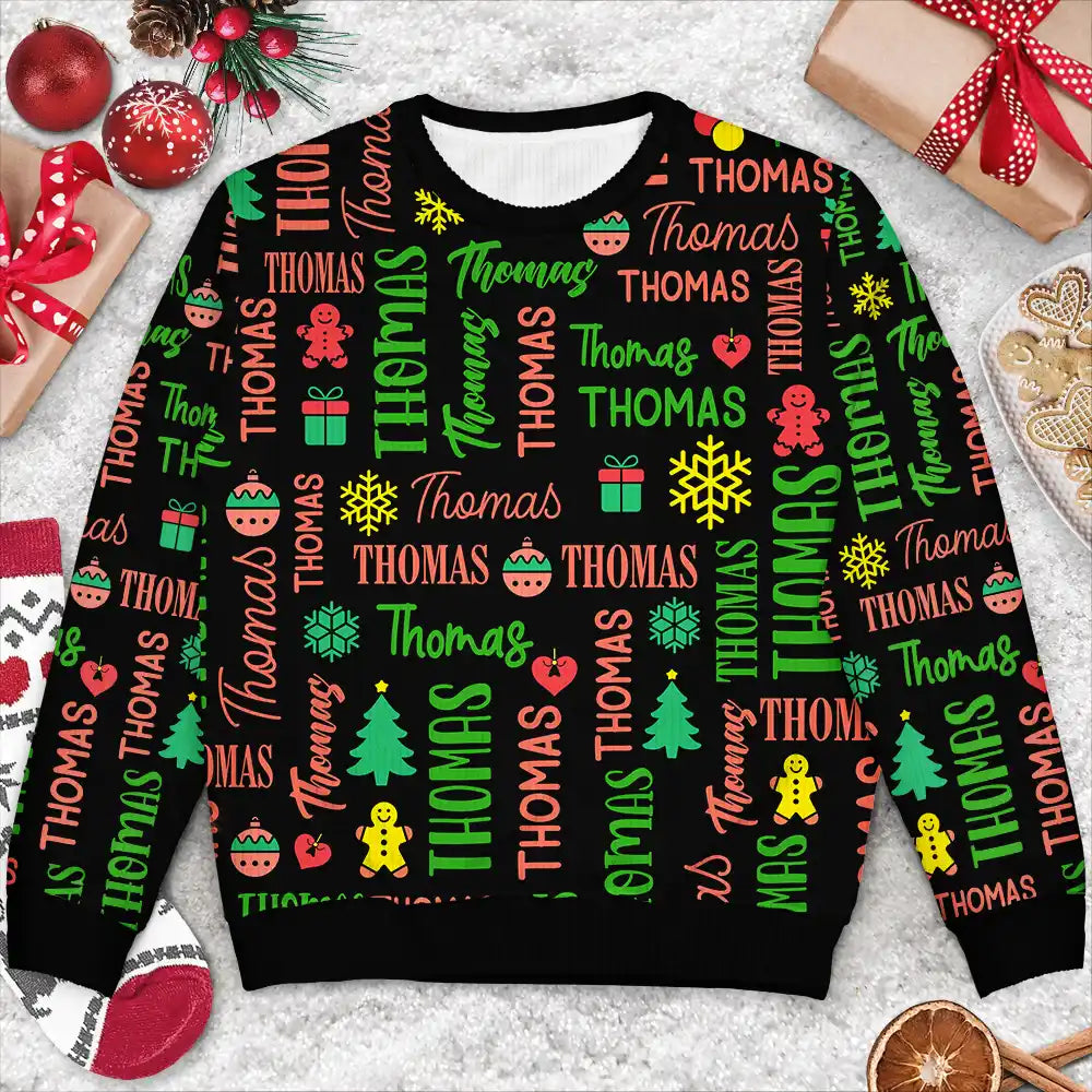 Matching Christmas Gift For Family - Personalized Member Names Unisex Ugly Sweater