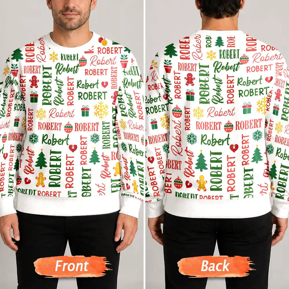 Matching Christmas Gift For Family - Personalized Member Names Unisex Ugly Sweater