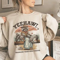 Yeehaw Wrangling Trash Since Forever Feral Racoon Crewneck Sweatshirt, Racoon Cowgirl Country Side Shirt Hoodie