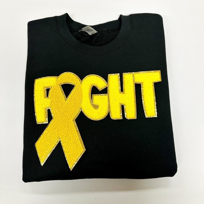 Yellow Fighting Ribbon Patch Gildan Sweatshirt T-Shirts, Hoodie | PureTeeCo.com