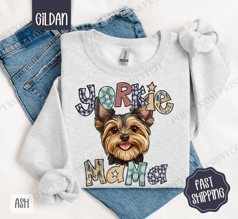 Yorkie Sweatshirt, Women's Crewneck, Cute Dog Mom Women's Sweatshirt T-Shirts, Hoodie | PureTeeCo.com