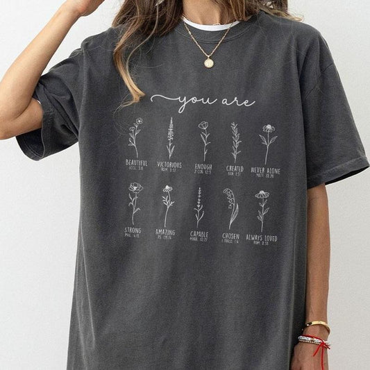 You Are Bible Verse Shirts, Inspiration Bible T-Shirt, Wild flower Christian Shirt, Retro Christian Tee, Christian Gifts For Women, Christian Shirts For Women, Religious Shirt, Christian Women Top Breathable Casual