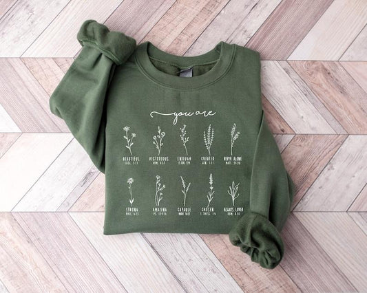 You Are Bible Verse Sweatshirt, Inspiration Bible Sweater, Wild flower Christian Shirt, Retro Christian  T-shirt, sweater and Hoodie