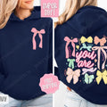 You Are Hoodie, Religious Women's Hooded Sweatshirt, Trendy Coquette Bow Women's Hoodie T-Shirts | PureTeeCo.com