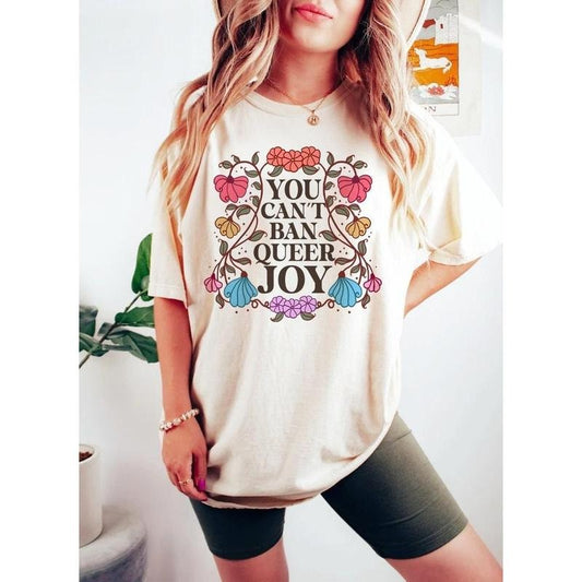 You can't ban queer joy shirt | queer joy shirt | trans joy shirt | retro floral lgbtq | lgbtq wildflower | queer | lesbian | nonbinary tee  T-shirt, sweater and Hoodie