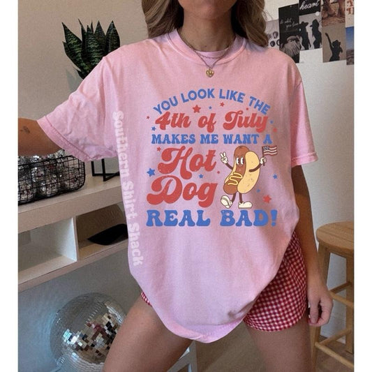 You look like the 4th of July hotdog t shirt  | Blossom comfort colors t shirt | 4th of July hotdog T shirt