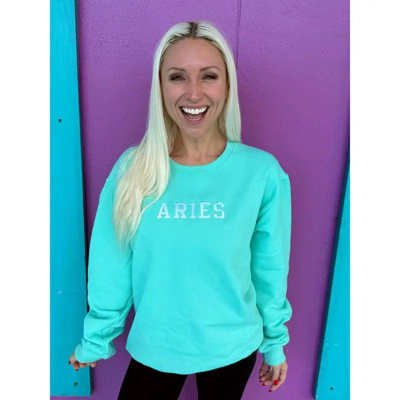 Zodiac Signs Embroidered Mint Sweatshirt T-Shirts, Hoodie | PureTeeCo.com
