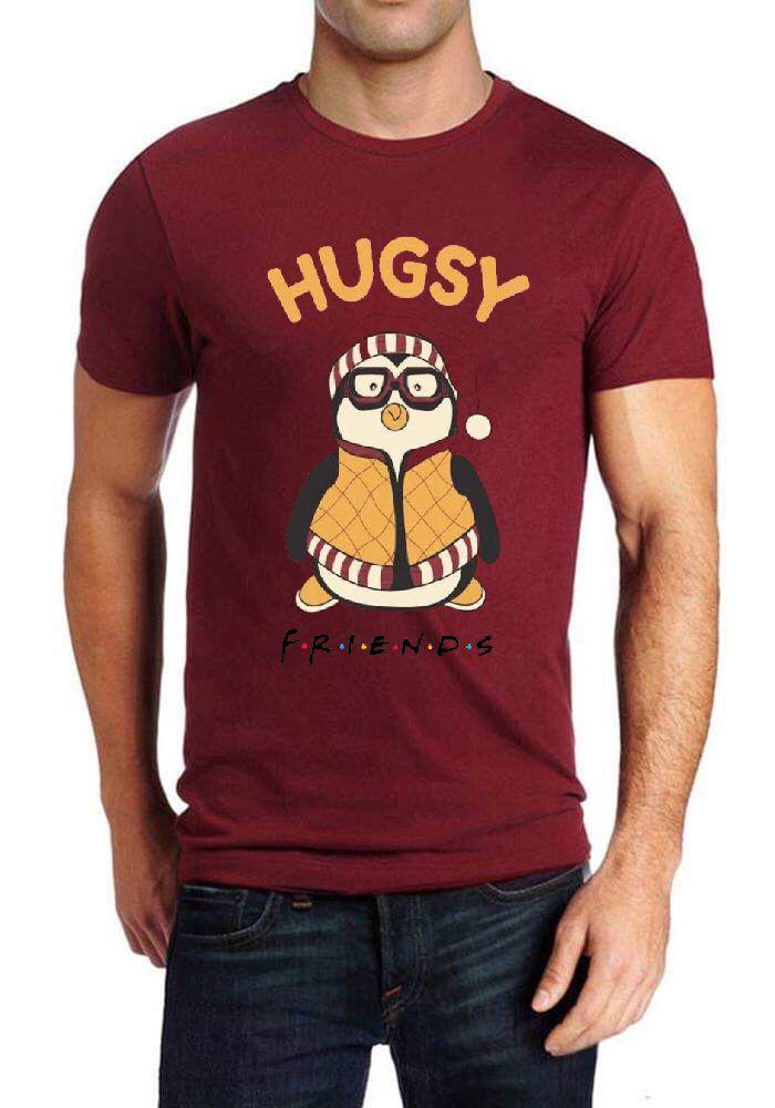 Hugsy Friends Half Sleeve Maroon T-Shirt Hoodie, Sweatshirt | PureTeeCo.com