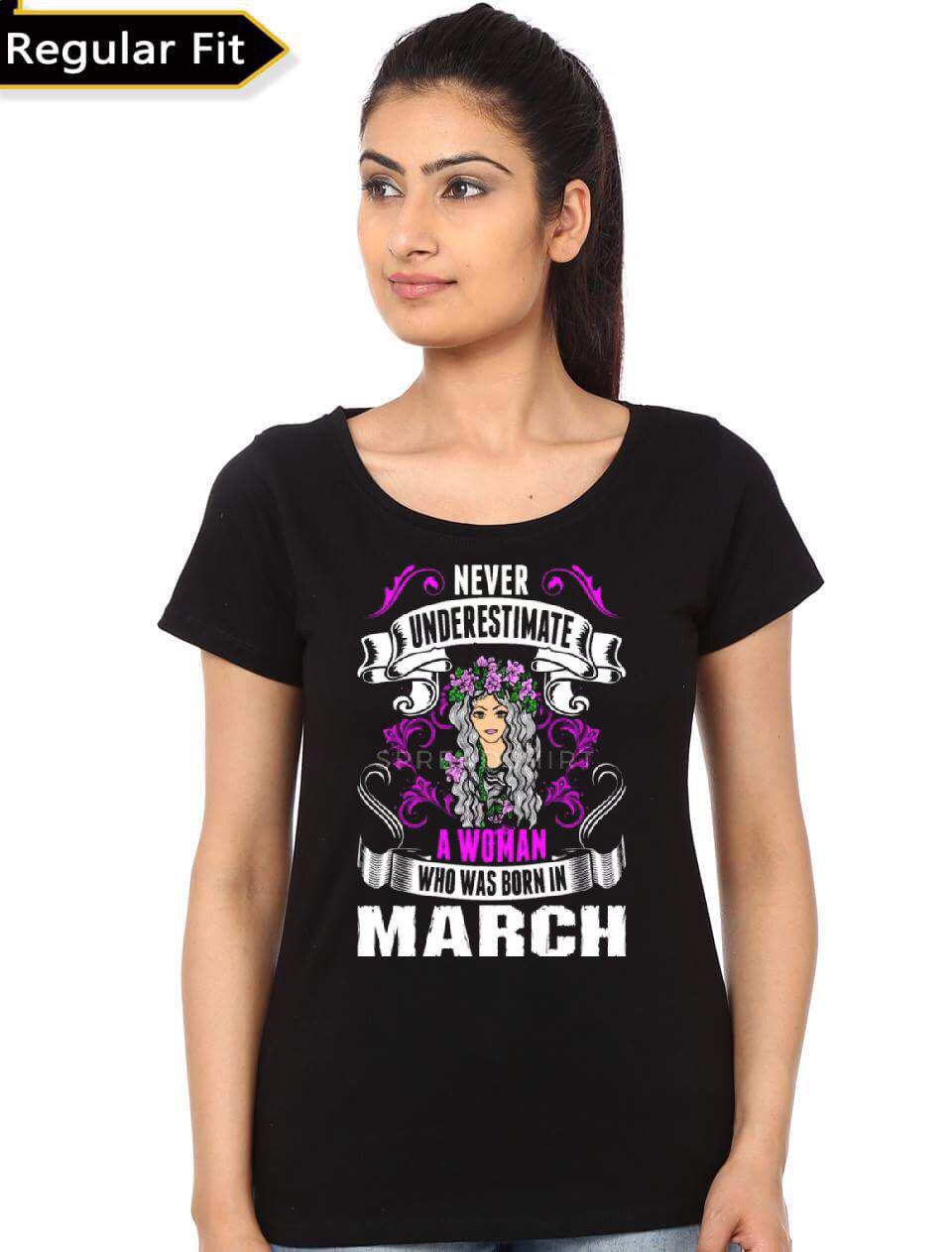 A Woman Born In March Black T-Shirt Hoodie, Sweatshirt | PureTeeCo.com