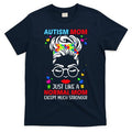 Autism Mom Much Stronger Awareness Messy Bun Puzzle T-Shirt Hoodie, Sweatshirt | PureTeeCo.com