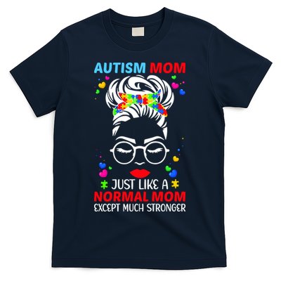 Autism Mom Much Stronger Awareness Messy Bun Puzzle T-Shirt Hoodie, Sweatshirt | PureTeeCo.com