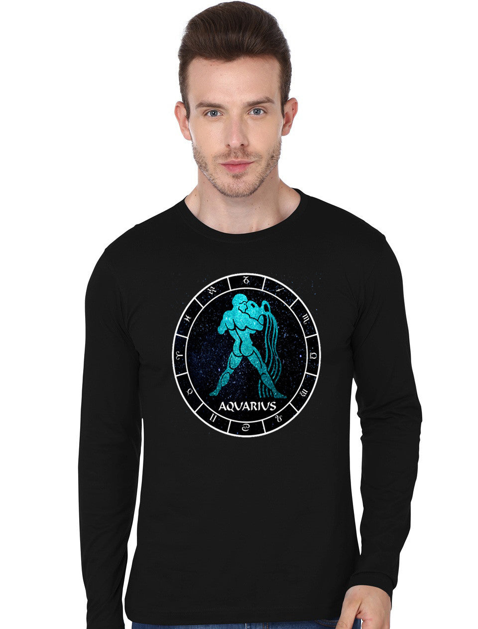 Aquarius Black Full Sleeve T-Shirt Hoodie, Sweatshirt | PureTeeCo.com