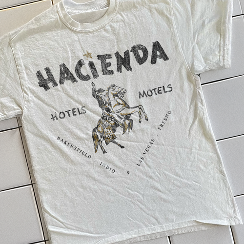 90s HACIENDA HOTEL RARE WASHED WHITE T-SHIRT Hoodie, Sweatshirt | PureTeeCo.com (Image 1)