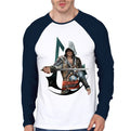 Assassins Cred White & Navy Raglan Tee Hoodie, Sweatshirt | PureTeeCo.com