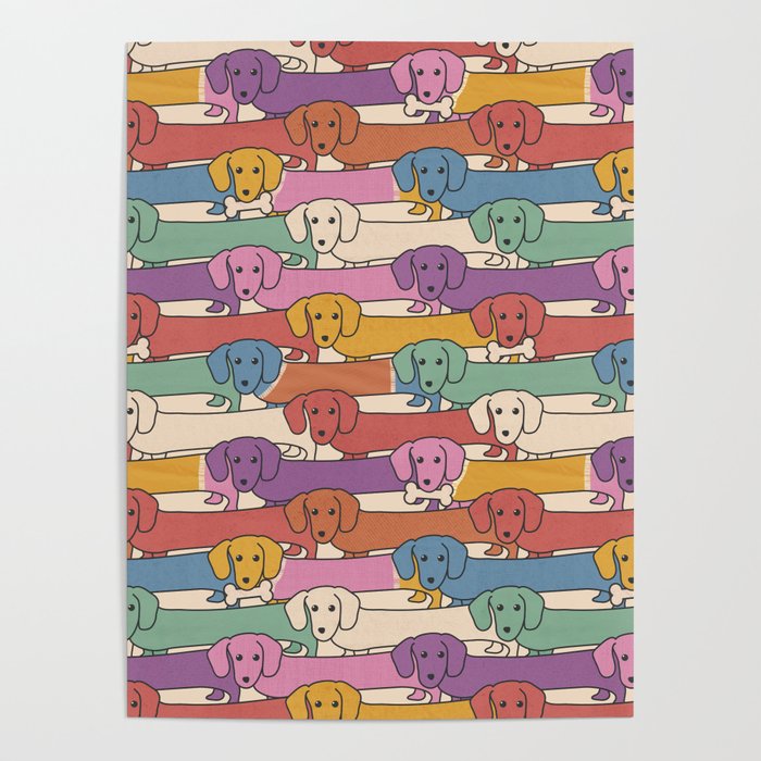 Retro Rainbow Funny Dachshunds Poster Gallery Image 4