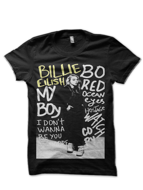 Billie Eilish Half Sleeve Black T-Shirt Style001 Hoodie, Sweatshirt | PureTeeCo.com