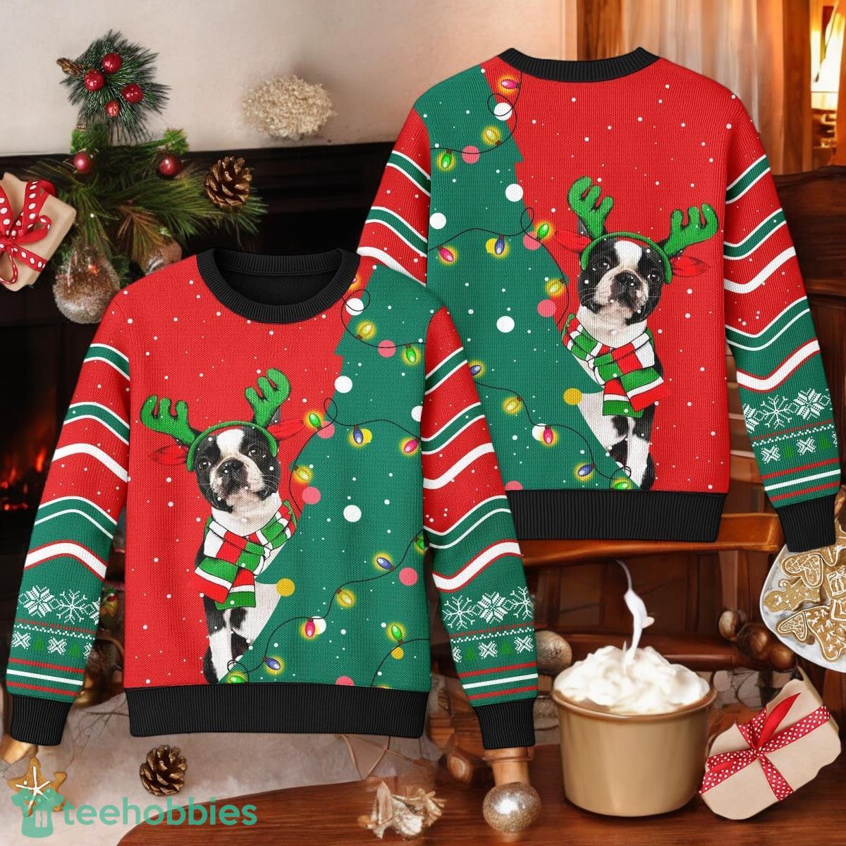 Boston Terrier Christmas Ugly Sweater Boston Terrier Xmas 3D Sweater Christmas Gift Idea