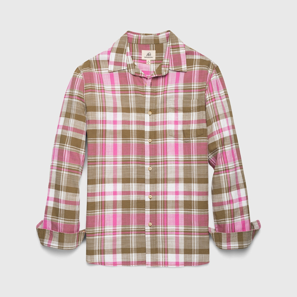 Brian Slub Plaid Shirt - Olive Pink Hoodie, Sweatshirt | PureTeeCo.com (Image 1)
