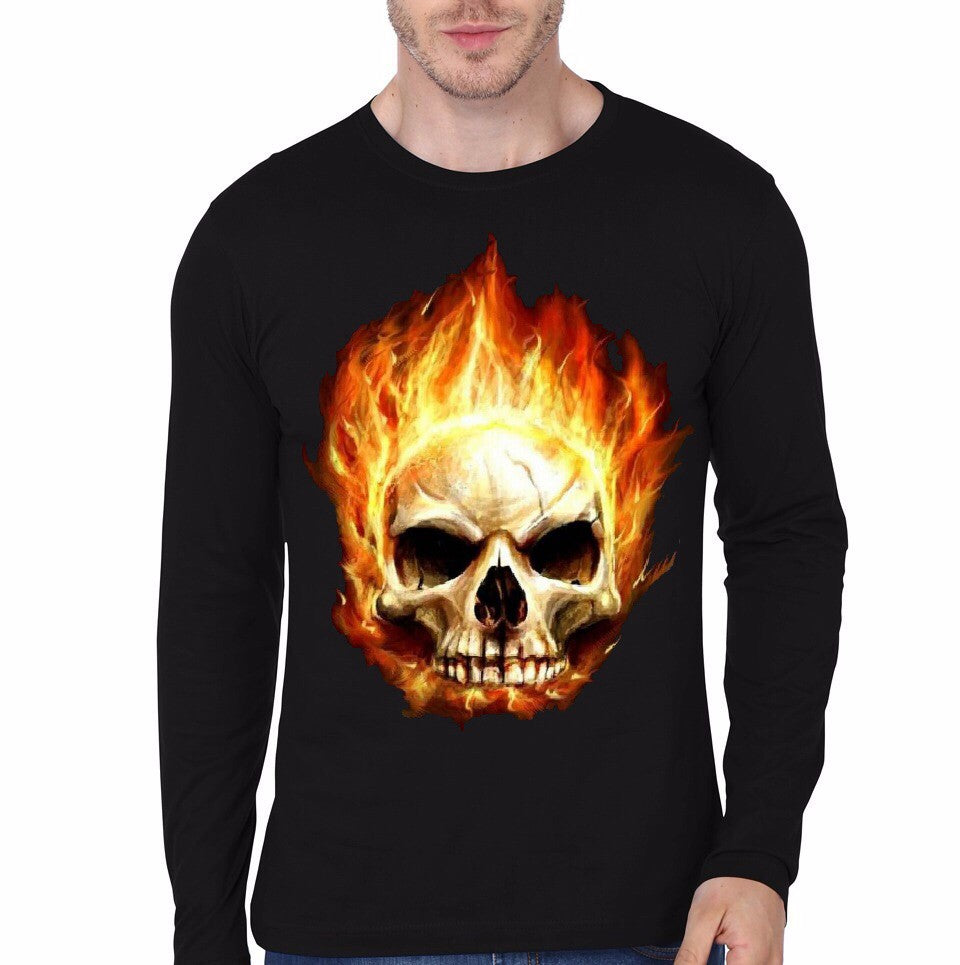 Burning Skull Black Full Sleeve T-Shirt Hoodie, Sweatshirt | PureTeeCo.com