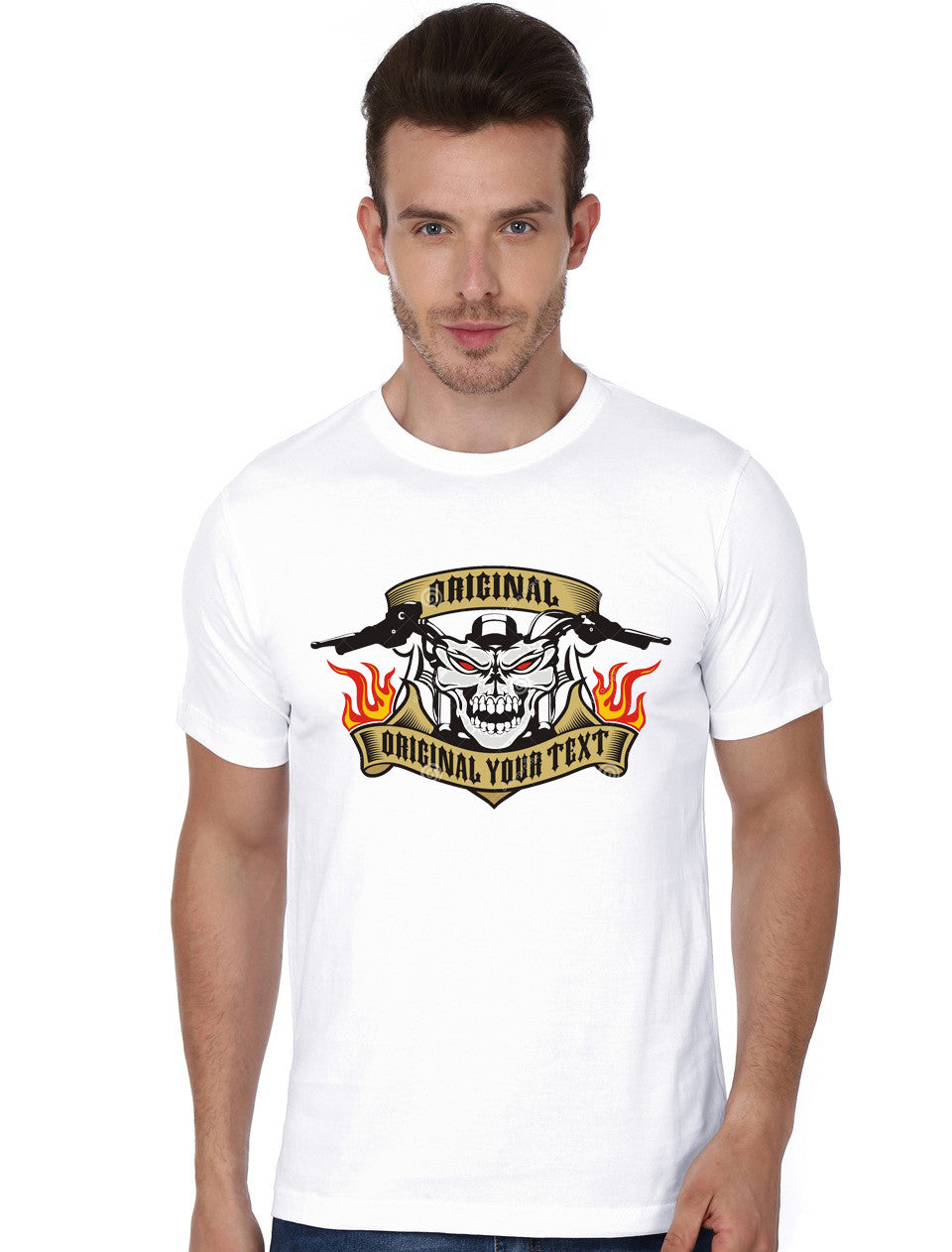 Motorcycle Skull Emblem Fire Stock White T-Shirt Hoodie, Sweatshirt | PureTeeCo.com