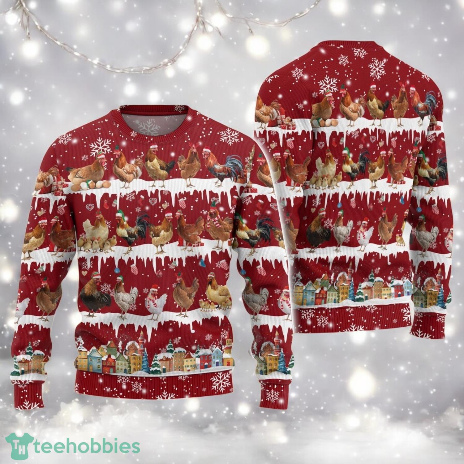 Christmas Chickens Ugly Sweater Farm Animal Sweater Chicken Xmas Sweater