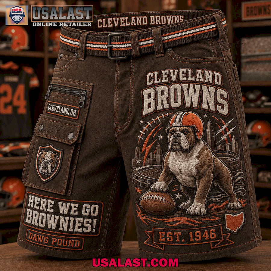 Cleveland Browns Here We Go Brownies Dawg Pound Men Cargo Short
