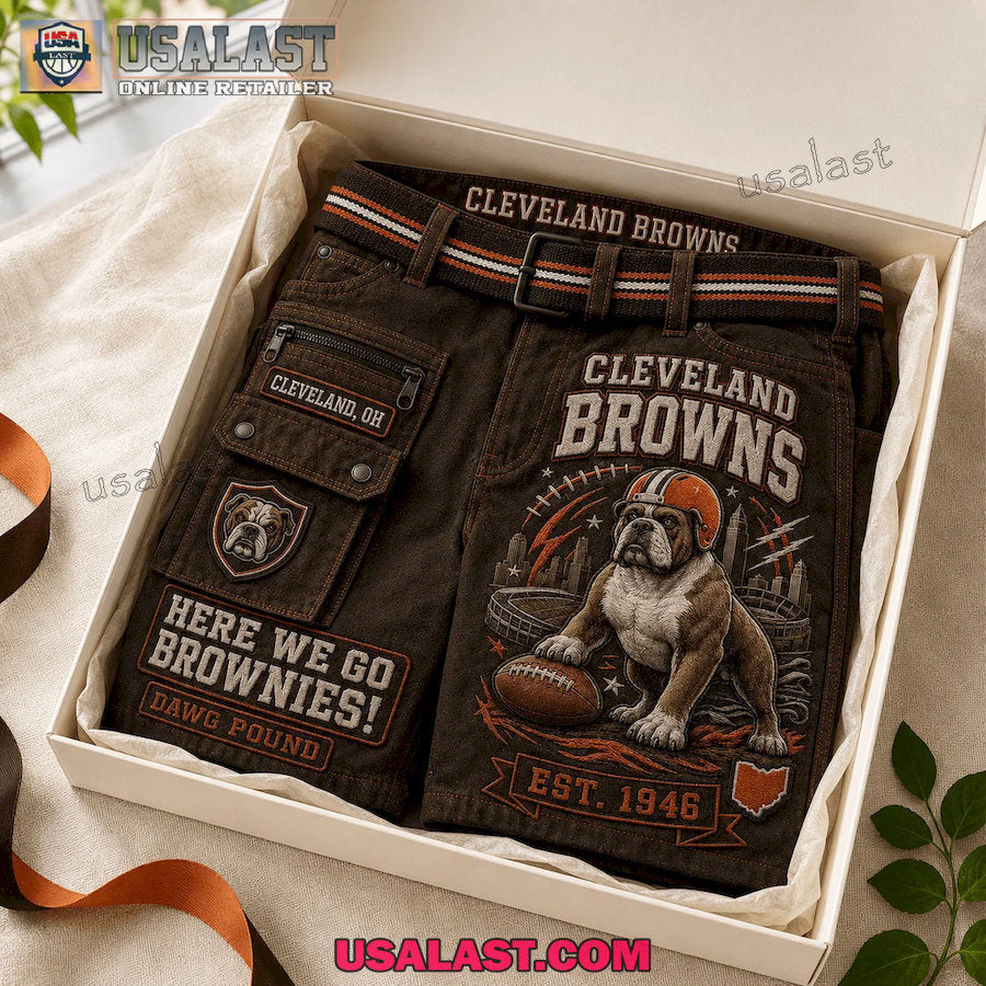 Cleveland Browns Here We Go Brownies Dawg Pound Men Cargo Short