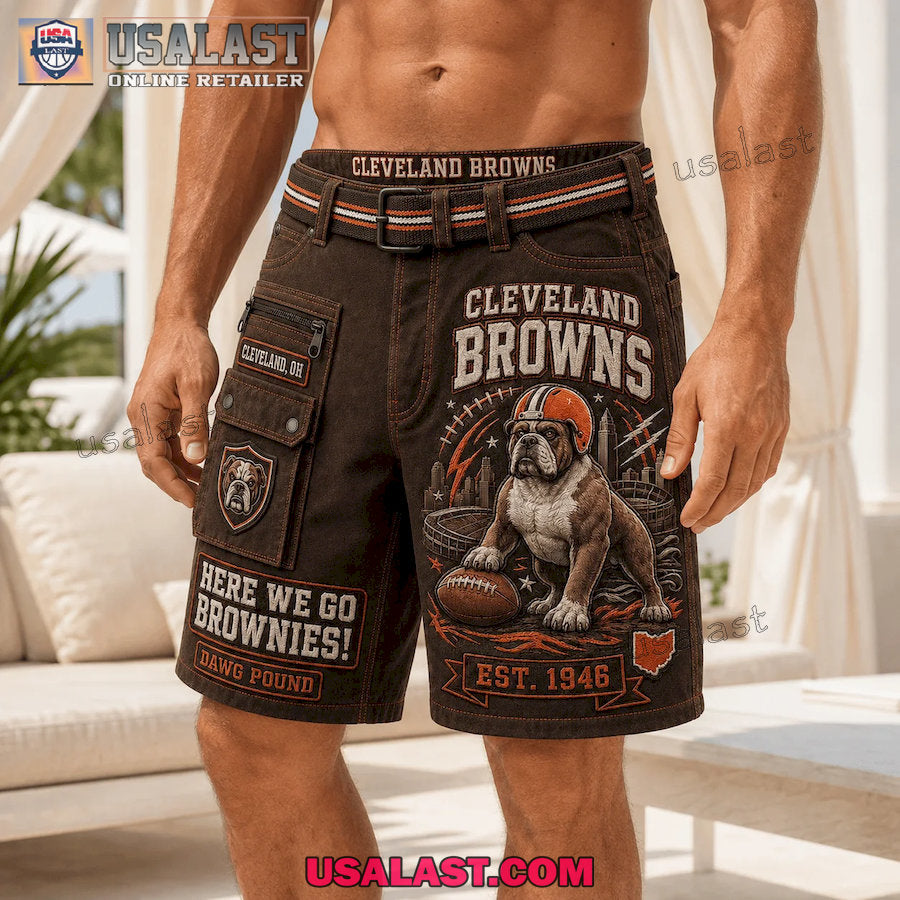 Cleveland Browns Here We Go Brownies Dawg Pound Men Cargo Short