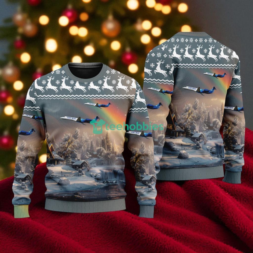 Contour Airlines Embraer Erj-145lr American Airlines Christmas House Under The Rainbow Ugly Sweater For You