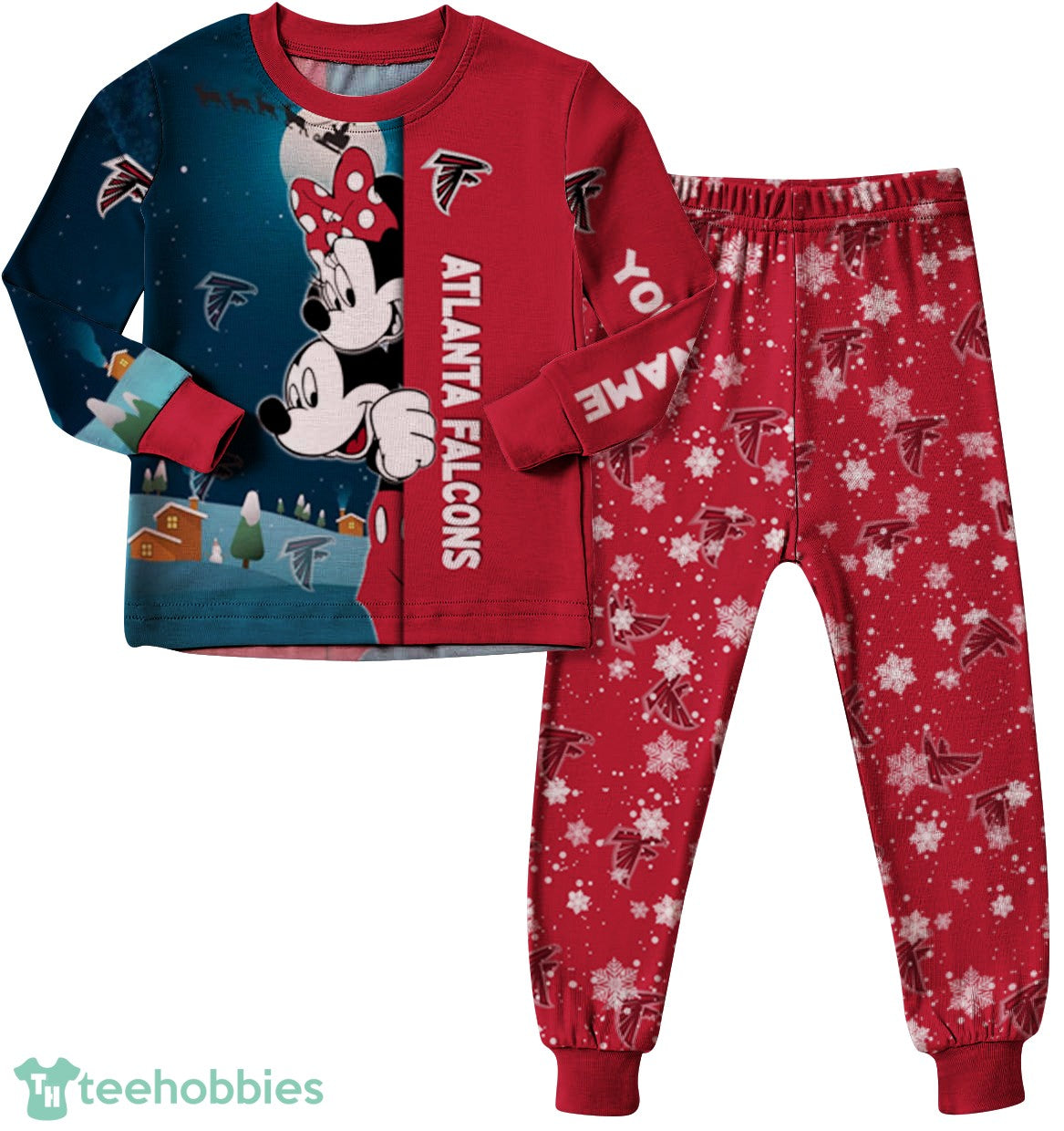 Custom Name Atlanta Falcons Cartoon Mouse Couple Christmas Matching Pajamas Set