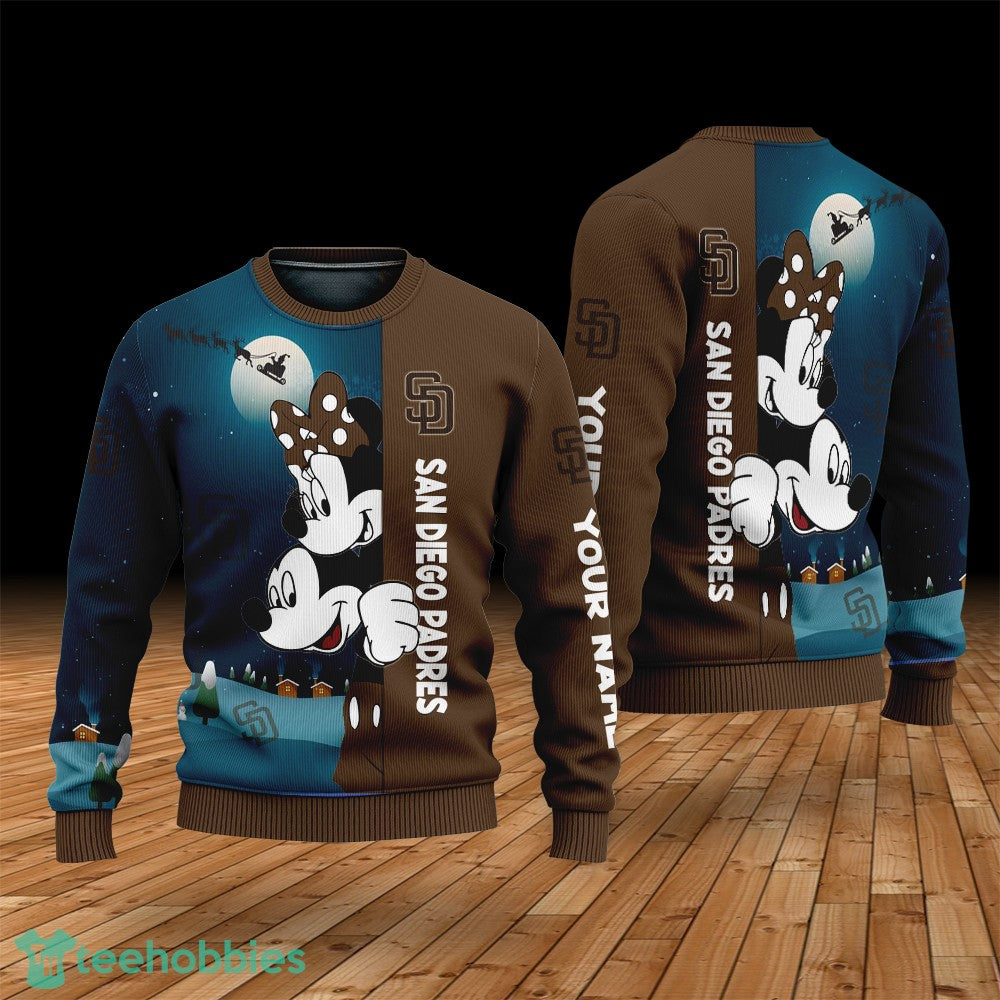 Custom Name San Diego Padres Cartoon Mouse Couple Christmas 3D Sweater